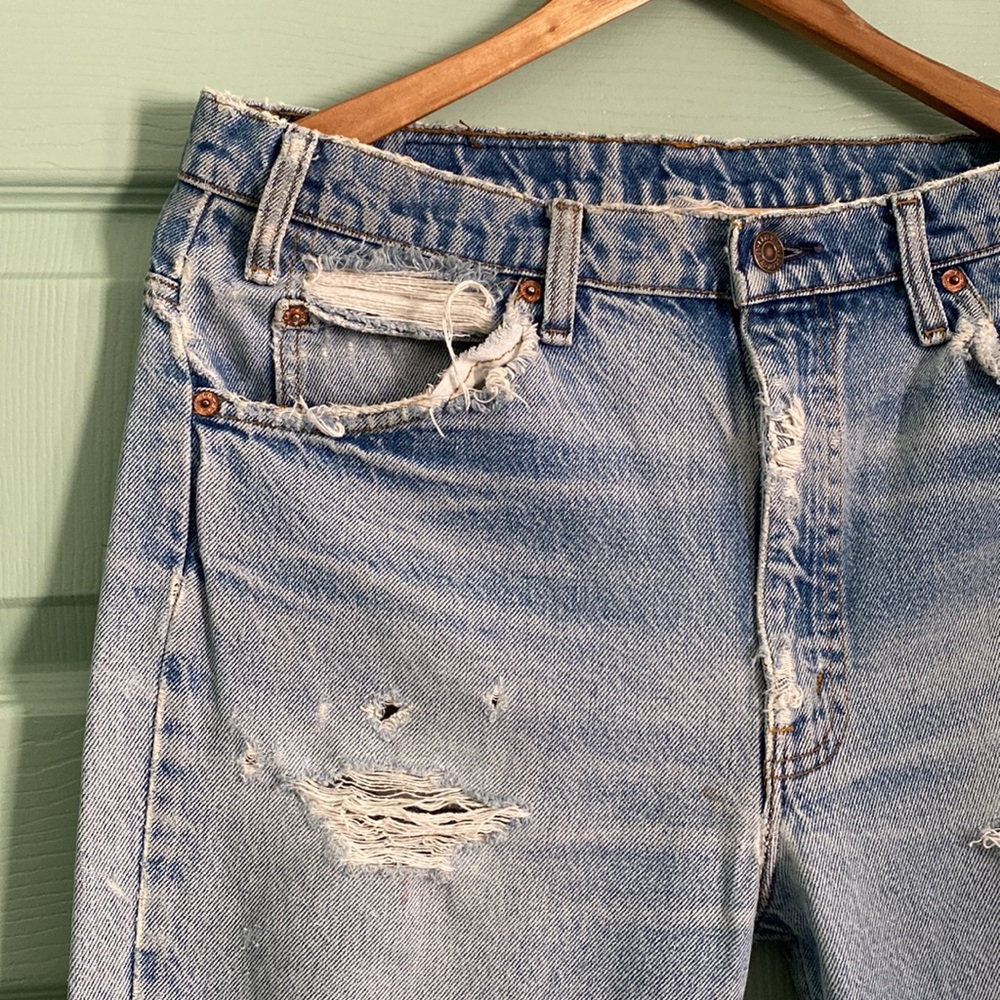 VNTG LEVIS ORANGE TAB 70s zipper fly DESTROYED jeans with super light wash 34/34 - Picture 5 of 13